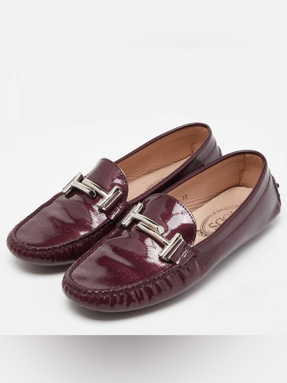 Tod’s Patten Leather Burgundy Slip On Loafers W/ Box Size 36.5